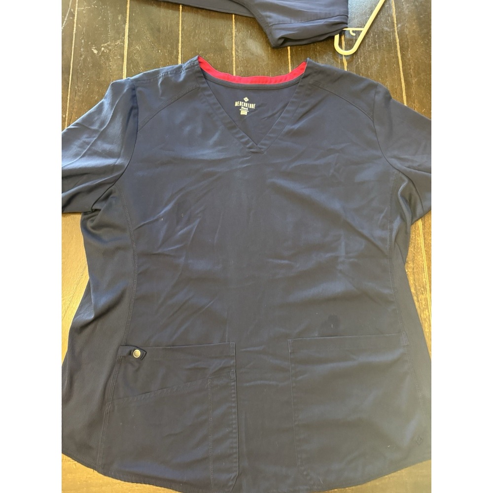 Med Couture Touch Scrub Set Navy Blue 2XL Top XL Jogger Pants Stretch Medical